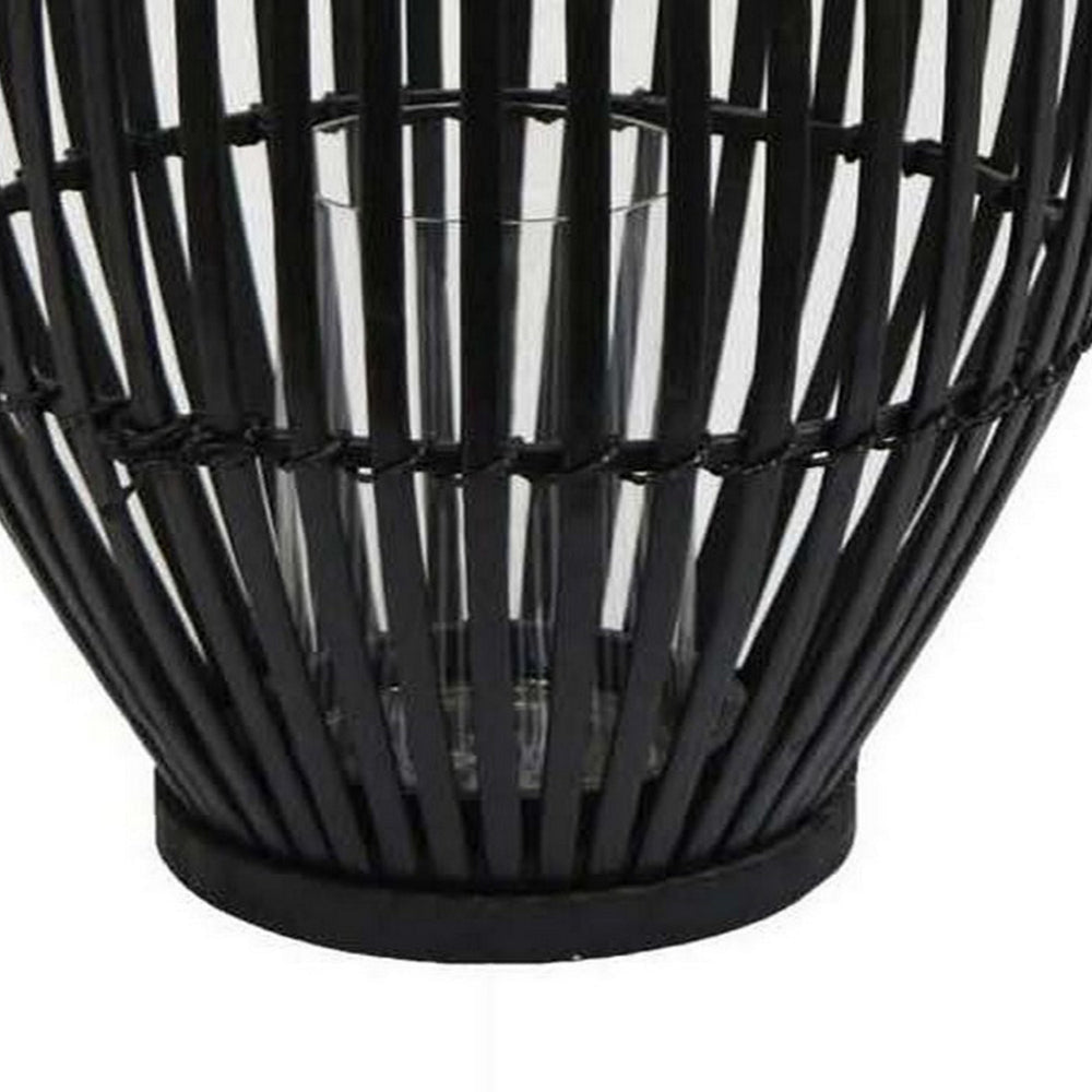 Gyna 30 Inch Modern Tabletop Lantern Woven Cylindrical Decoration Black By Casagear Home BM315903