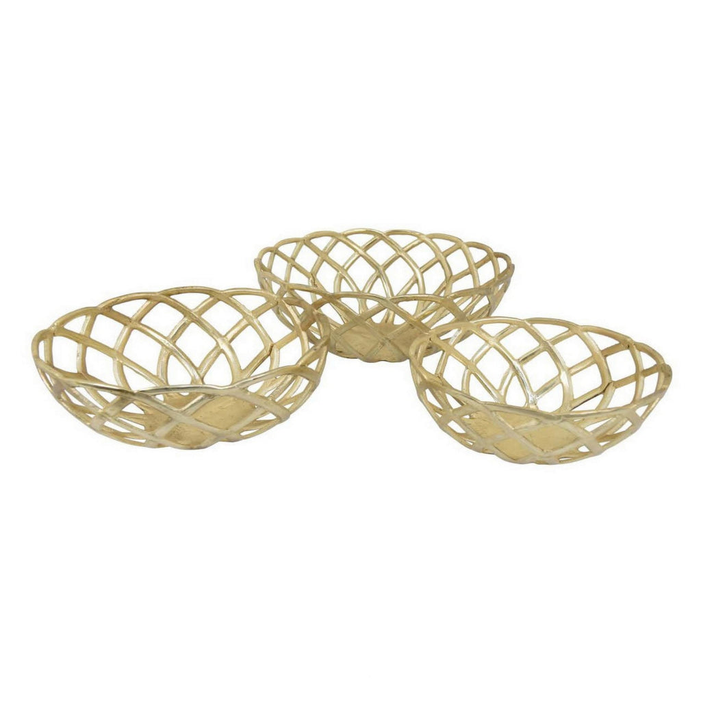 Lyna 18 Inch Modern Decorative Metal Basket Set of 3 Gold Color By Casagear Home BM315909