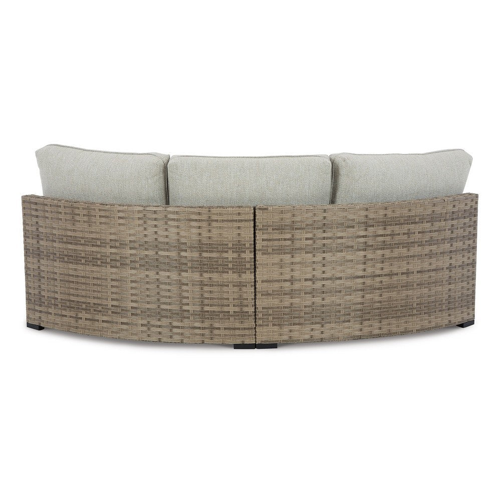 Walter 85 Inch Outdoor Loveseat Curved 2 Pillows Beige Resin Wicker By Casagear Home BM315912