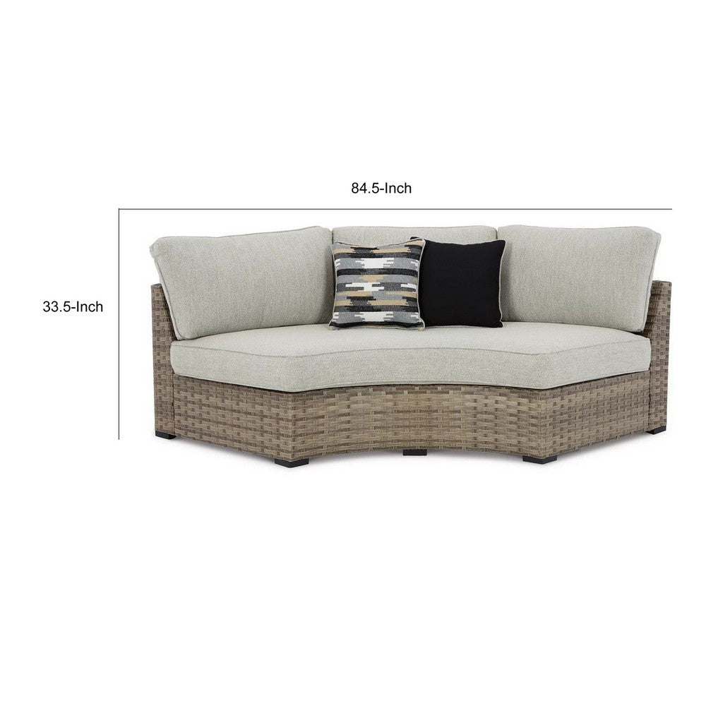 Walter 85 Inch Outdoor Loveseat Curved 2 Pillows Beige Resin Wicker By Casagear Home BM315912