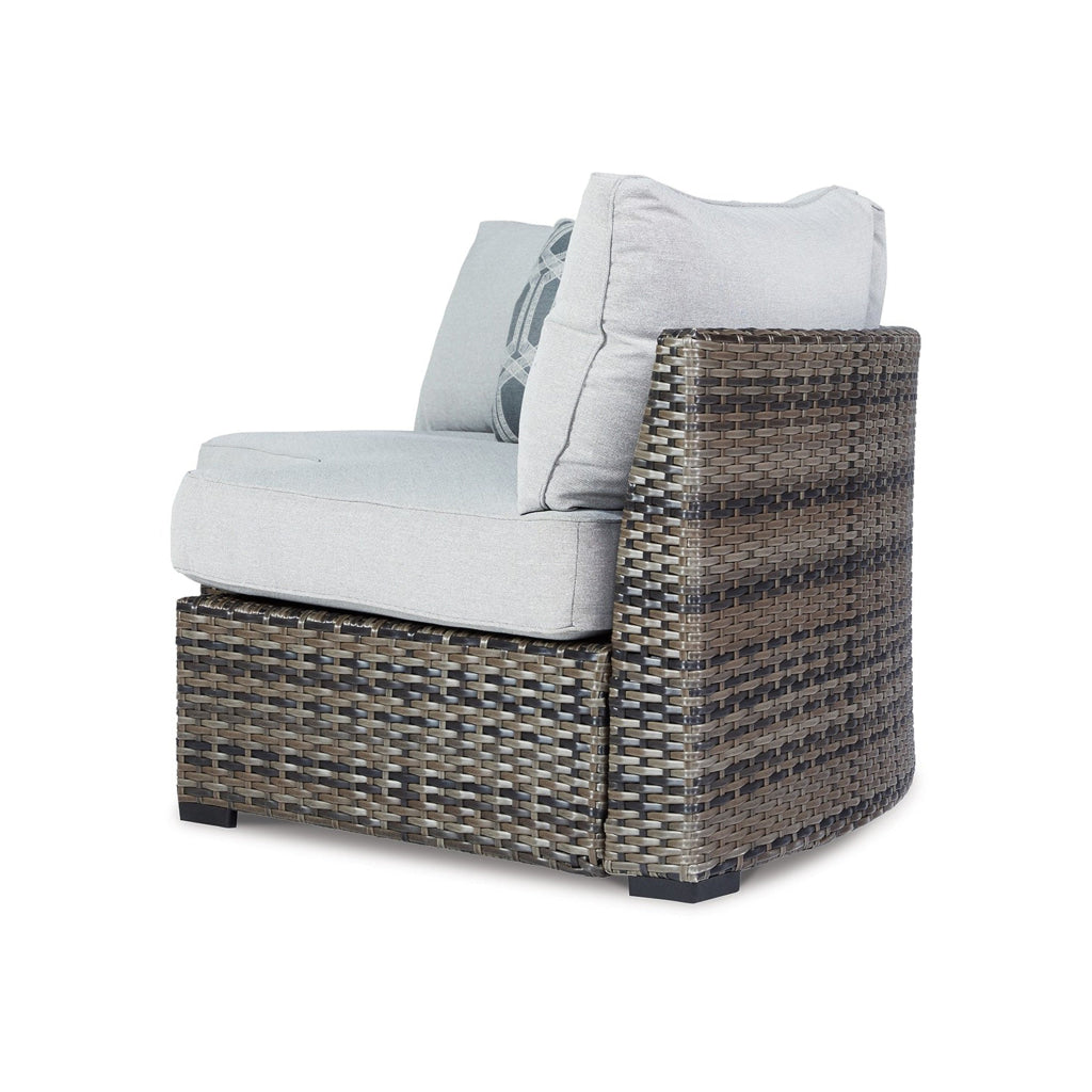 Mita 86 Inch Outdoor Loveseat 2 Pillows Curved Cushions Gray Resin Wicker By Casagear Home BM315913