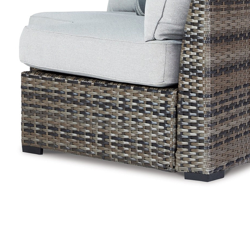 Mita 86 Inch Outdoor Loveseat, 2 Pillows, Curved Cushions Gray Resin Wicker By Casagear Home