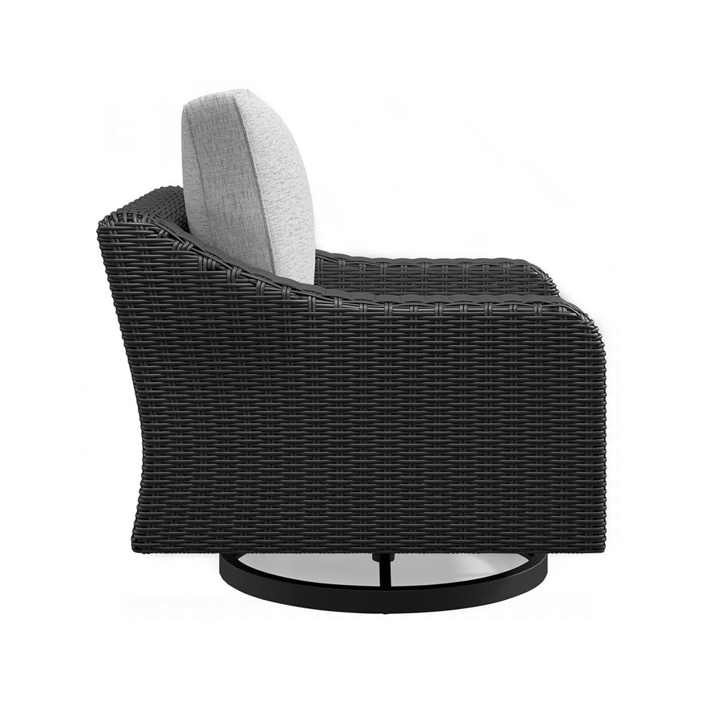 Tira 38 Inch Outdoor Swivel Lounge Chair Cushioned Resin Black Gray By Casagear Home BM315915