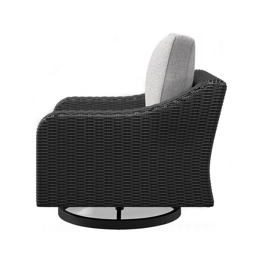 Tira 38 Inch Outdoor Swivel Lounge Chair, Cushioned, Resin, Black, Gray By Casagear Home