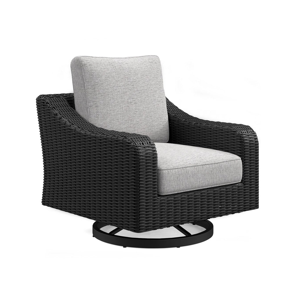 Tira 38 Inch Outdoor Swivel Lounge Chair Cushioned Resin Black Gray By Casagear Home BM315915