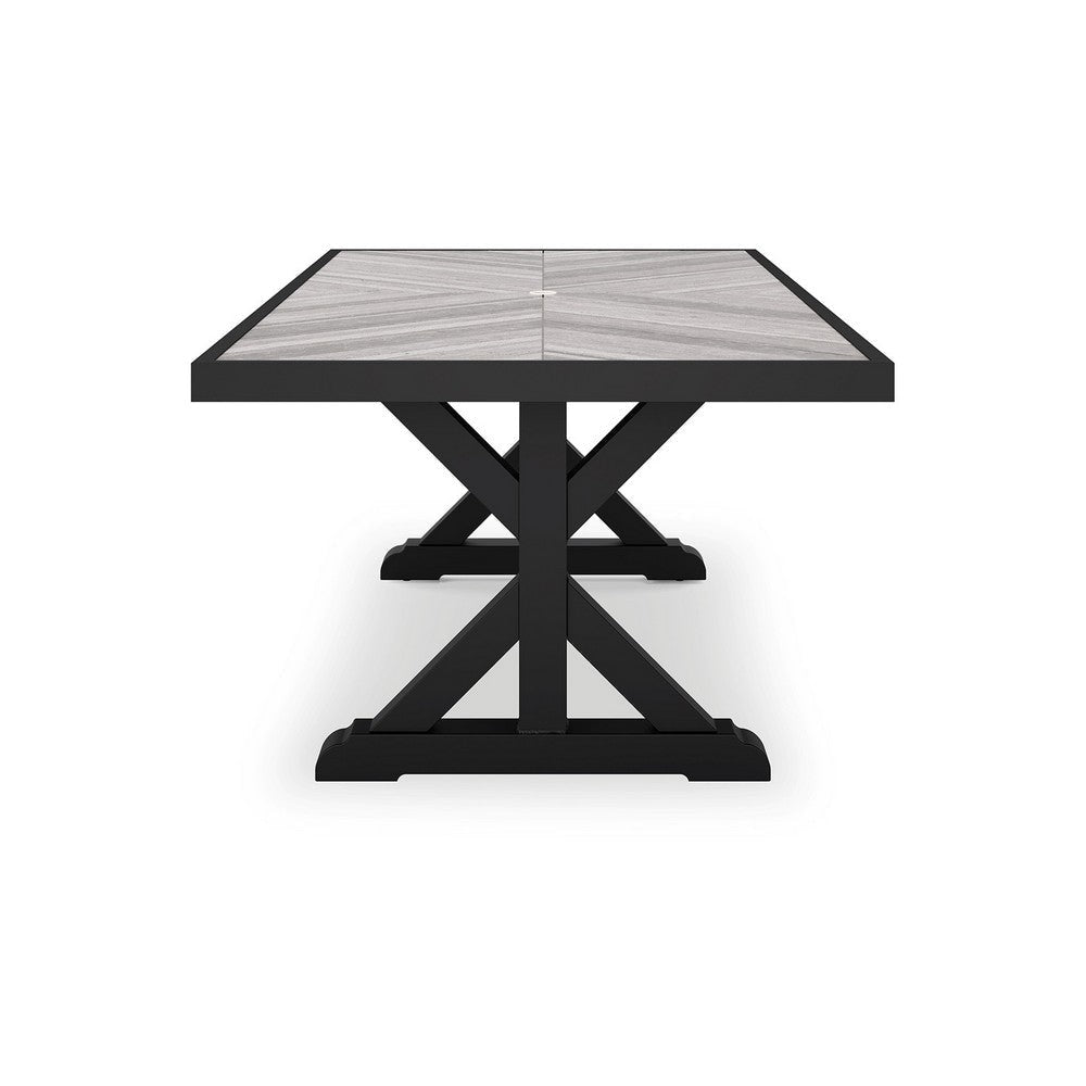 Tira 84 Inch Outdoor Dining Table Tile Top Black Light Gray Finish By Casagear Home BM315920