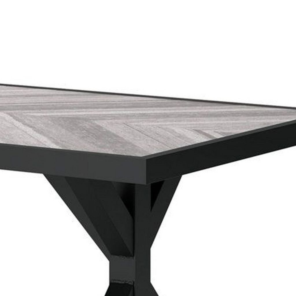 Tira 84 Inch Outdoor Dining Table Tile Top Black Light Gray Finish By Casagear Home BM315920