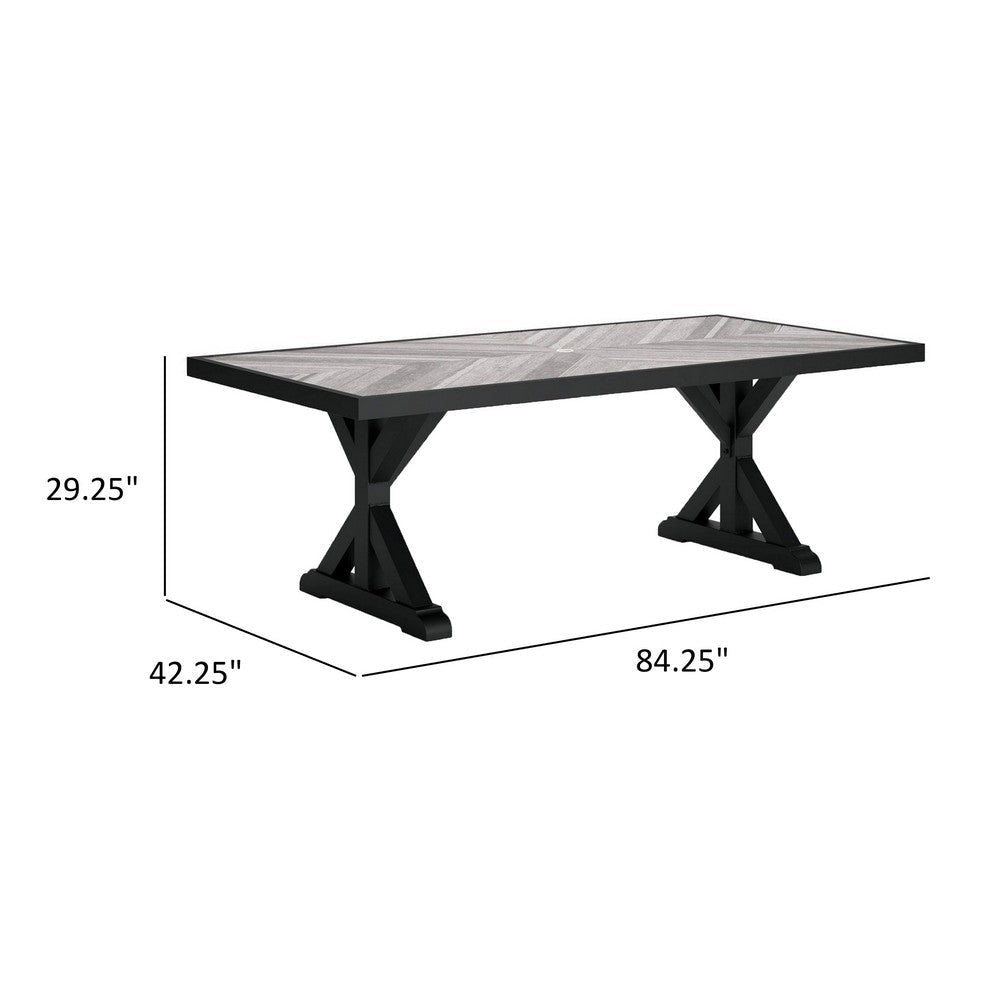 Tira 84 Inch Outdoor Dining Table Tile Top Black Light Gray Finish By Casagear Home BM315920