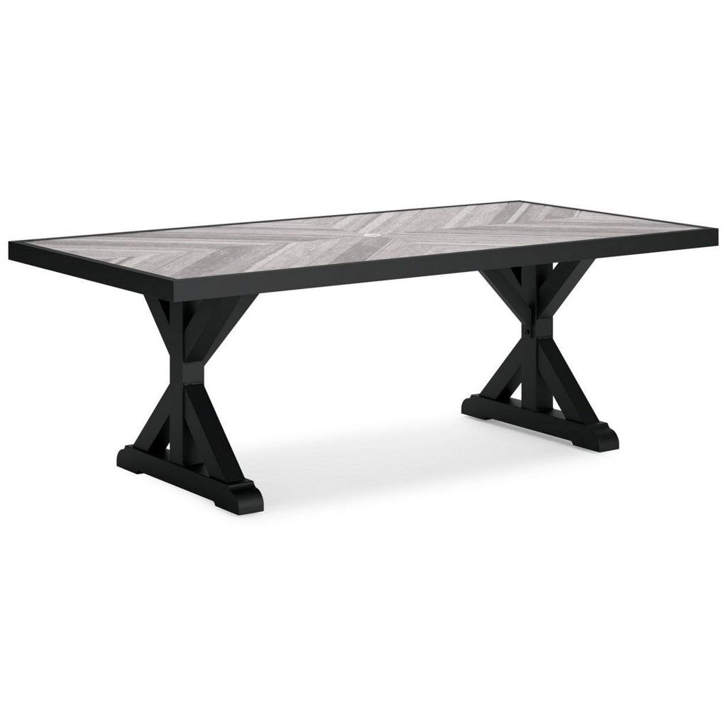 Tira 84 Inch Outdoor Dining Table Tile Top Black Light Gray Finish By Casagear Home BM315920