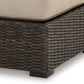 Waga 29 Inch Outdoor Ottoman Cushioned Seat Resin Wicker Brown Beige By Casagear Home BM315925