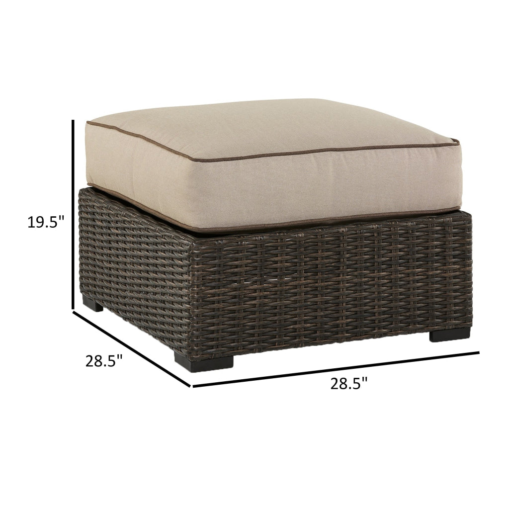 Waga 29 Inch Outdoor Ottoman Cushioned Seat Resin Wicker Brown Beige By Casagear Home BM315925