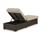 Waga 77 Inch Outdoor Chaise Lounger, Cushioned, Brown Resin Wicker, Beige By Casagear Home