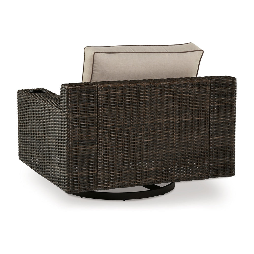 Waga 43 Inch Outdoor Swivel Lounge Chair Cupholder Brown Wicker Beige By Casagear Home BM315928