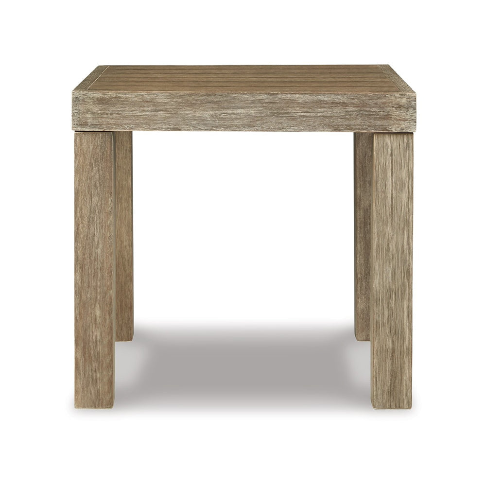 Fayi 22 Inch Outdoor End Table Square Slatted Design Natural Brown Finish By Casagear Home BM315936