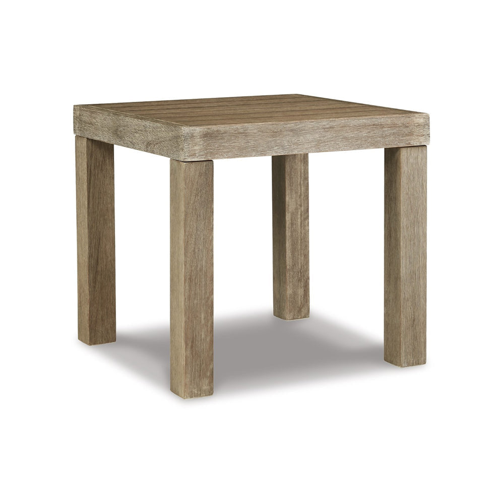 Fayi 22 Inch Outdoor End Table, Square Slatted Design, Natural Brown Finish By Casagear Home