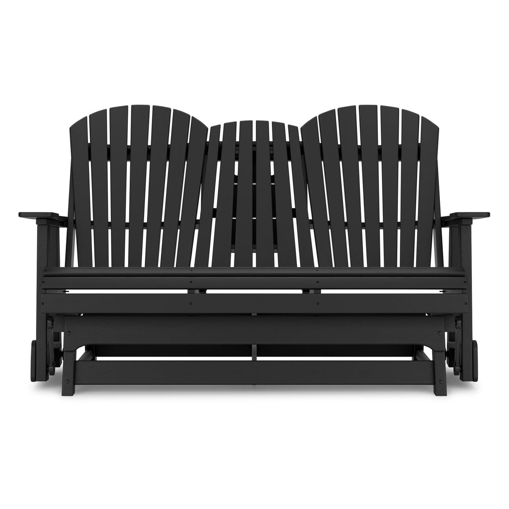 Sami 67 Inch Outdoor Adirondack Glider Loveseat Dropdown Cupholders Black By Casagear Home BM315938