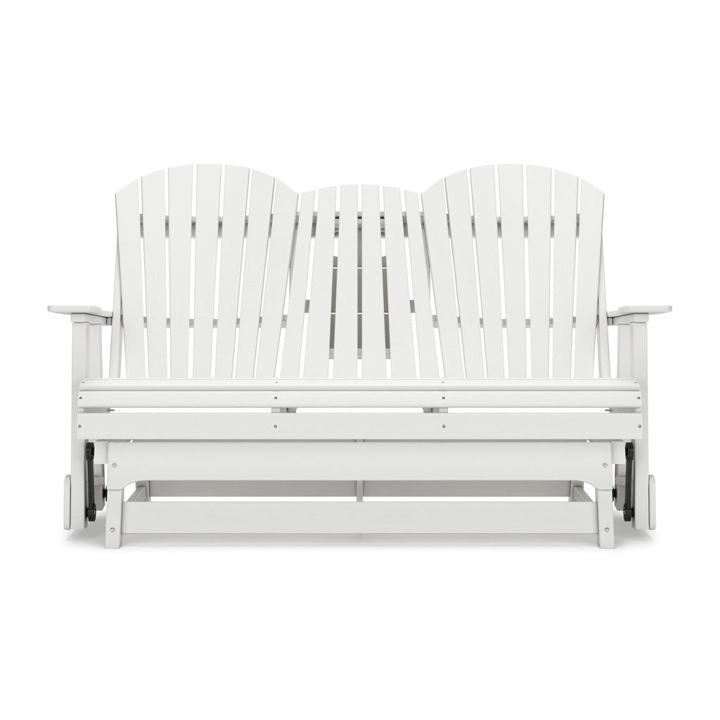 Sami 67 Inch Outdoor Adirondack Glider Loveseat Dropdown Cupholders White By Casagear Home BM315939