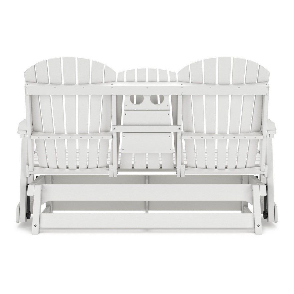 Sami 67 Inch Outdoor Adirondack Glider Loveseat Dropdown Cupholders White By Casagear Home BM315939