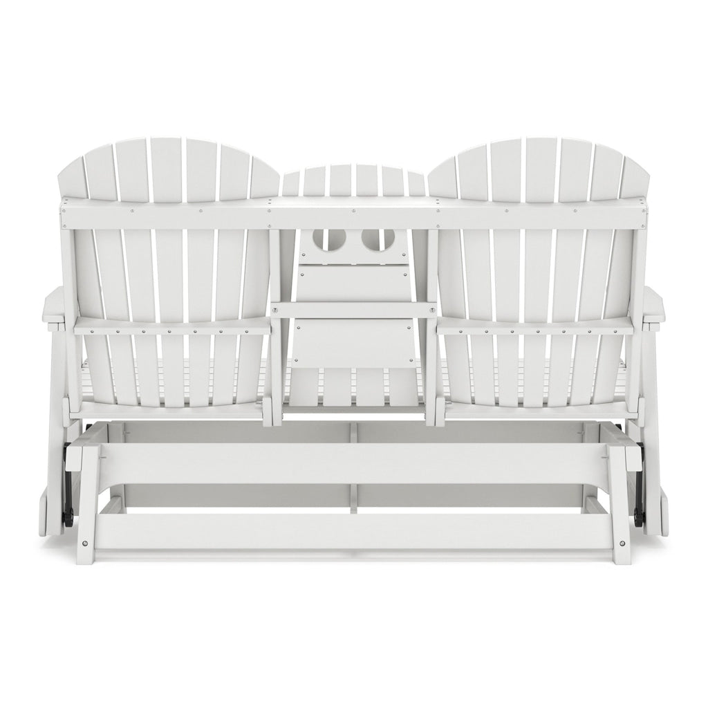 Sami 67 Inch Outdoor Adirondack Glider Loveseat Dropdown Cupholders White By Casagear Home BM315939