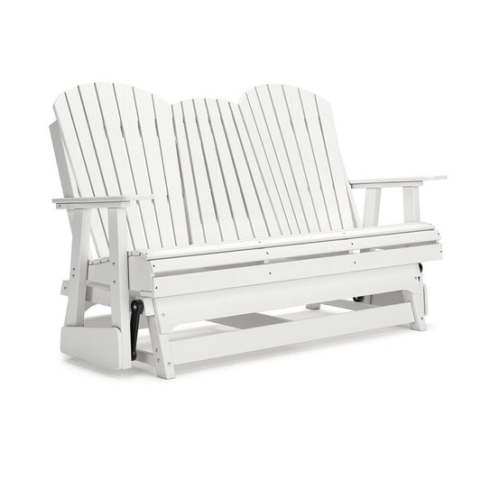 Sami 67 Inch Outdoor Adirondack Glider Loveseat, Dropdown Cupholders, White By Casagear Home