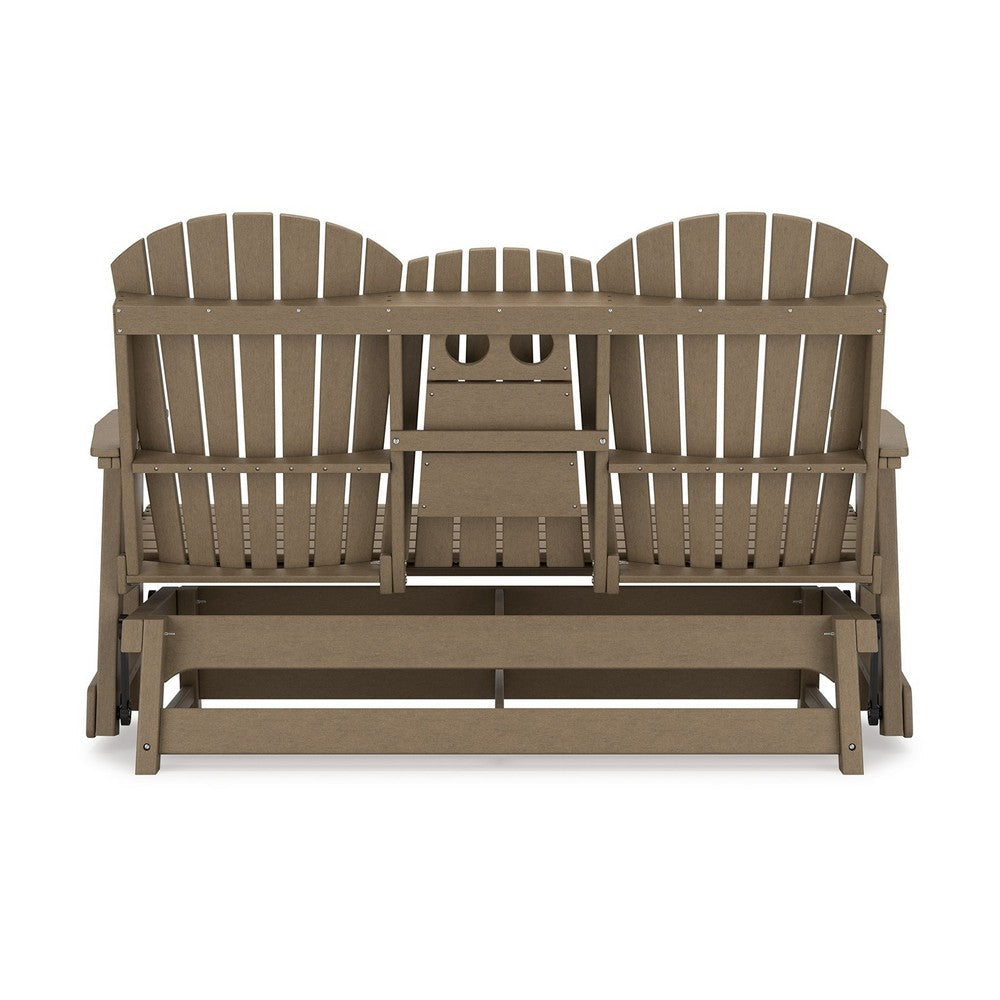 Sami 67 Inch Outdoor Adirondack Glider Loveseat Dropdown Cupholders Brown By Casagear Home BM315940