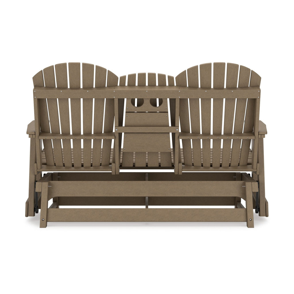 Sami 67 Inch Outdoor Adirondack Glider Loveseat Dropdown Cupholders Brown By Casagear Home BM315940