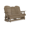 Sami 67 Inch Outdoor Adirondack Glider Loveseat, Dropdown Cupholders, Brown By Casagear Home