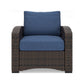 Zivi 32 Inch Outdoor Lounge Chair Cushioned Resin Wicker Blue Brown By Casagear Home BM315941