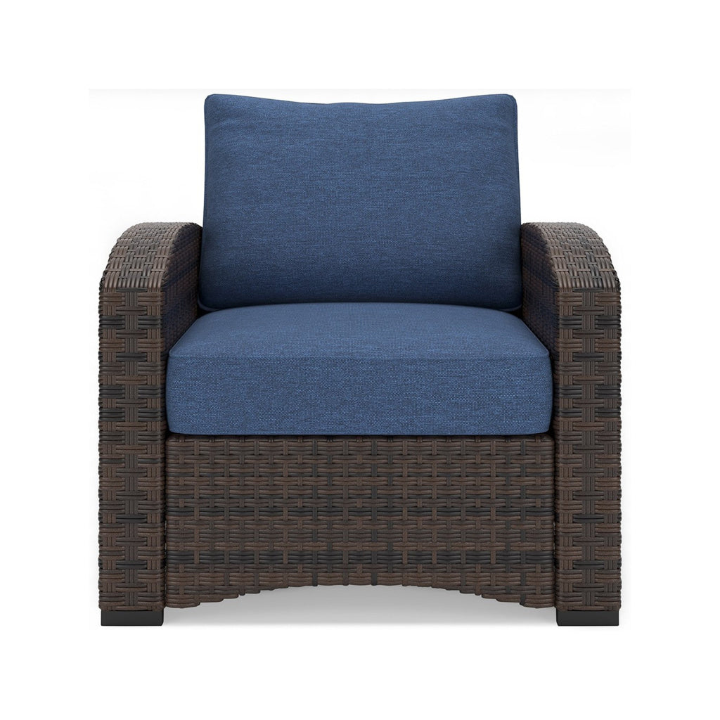 Zivi 32 Inch Outdoor Lounge Chair Cushioned Resin Wicker Blue Brown By Casagear Home BM315941