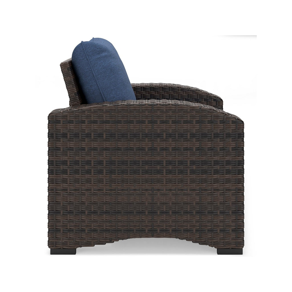 Zivi 32 Inch Outdoor Lounge Chair Cushioned Resin Wicker Blue Brown By Casagear Home BM315941