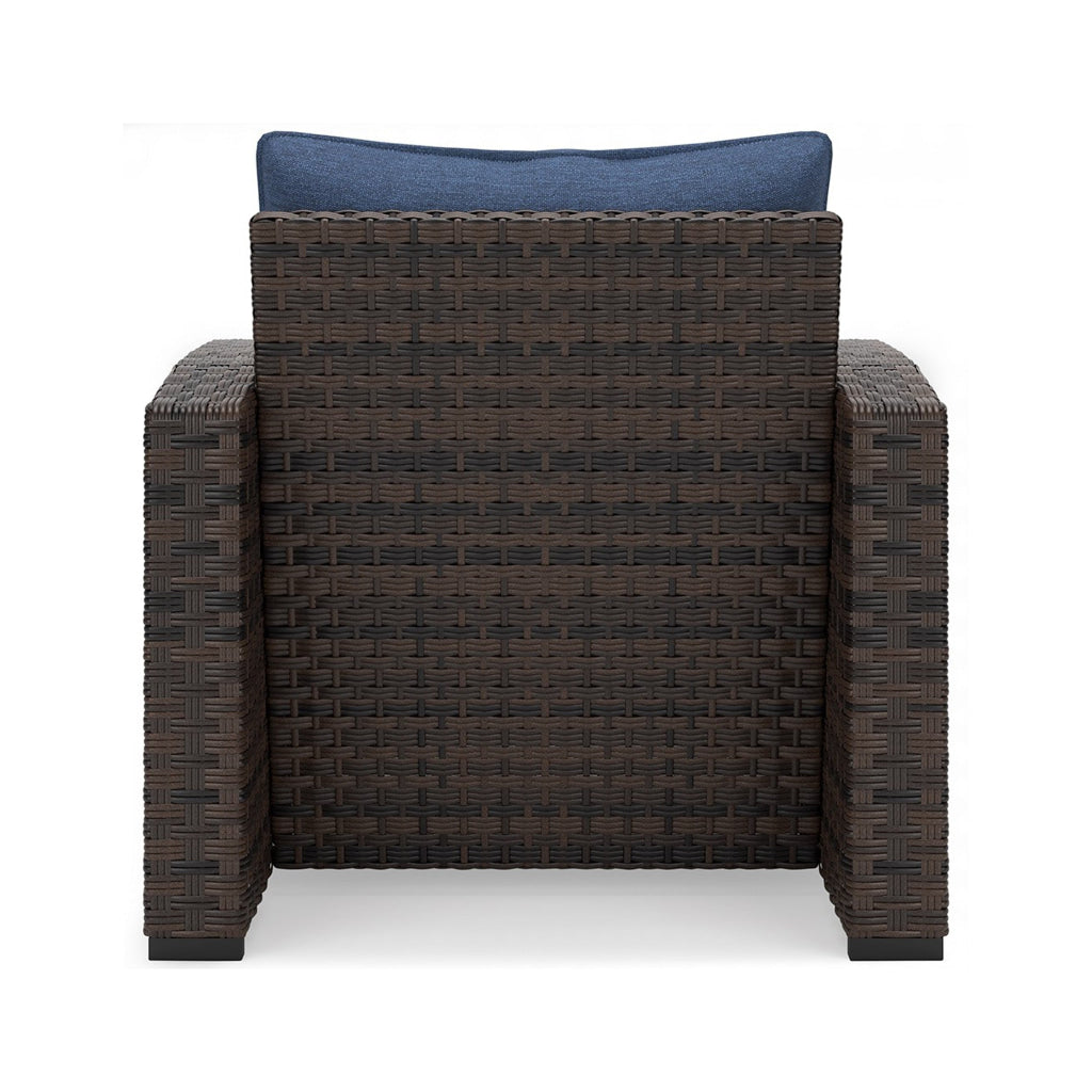 Zivi 32 Inch Outdoor Lounge Chair Cushioned Resin Wicker Blue Brown By Casagear Home BM315941