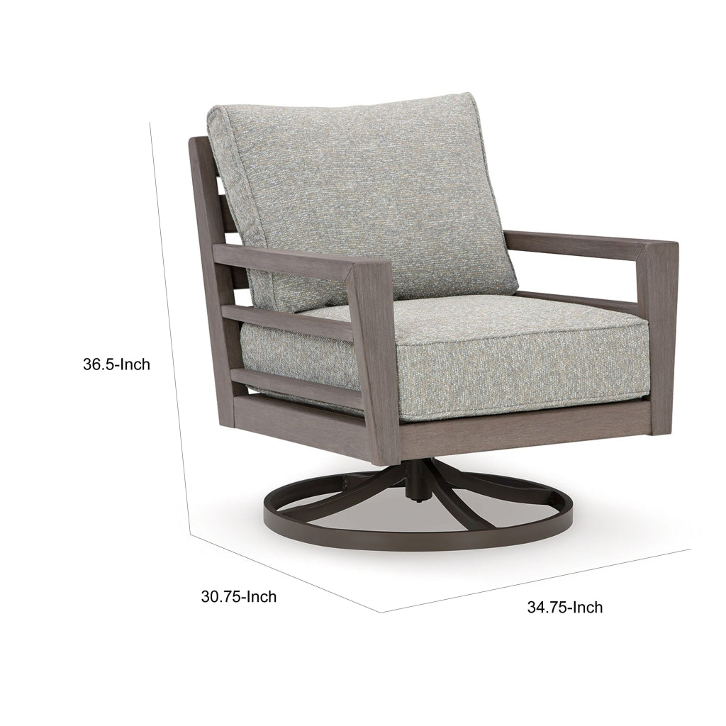 Karo 35 Inch Outdoor Swivel Lounge Chair Cushioned Gray Brown Finish By Casagear Home BM315944