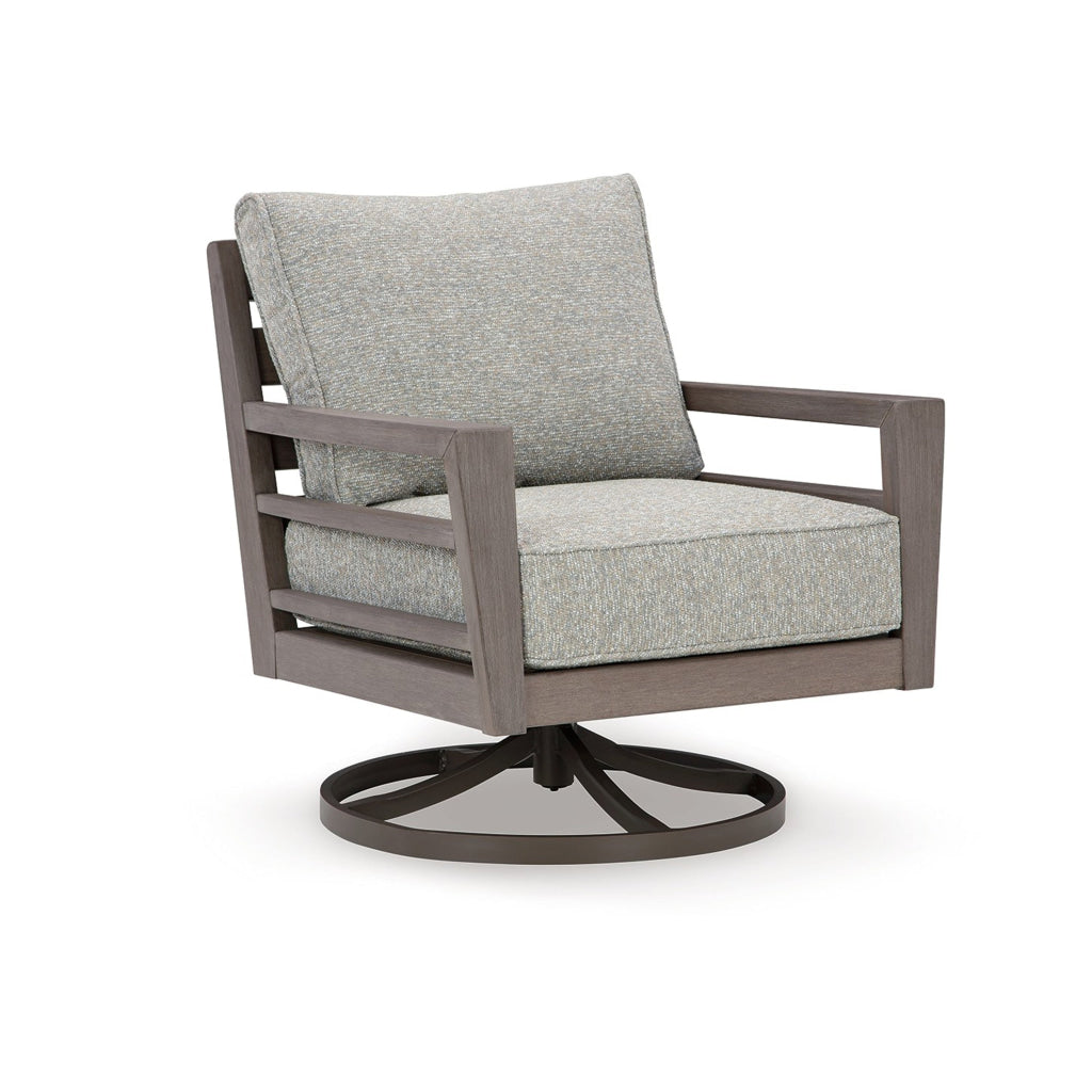 Karo 35 Inch Outdoor Swivel Lounge Chair Cushioned Gray Brown Finish By Casagear Home BM315944