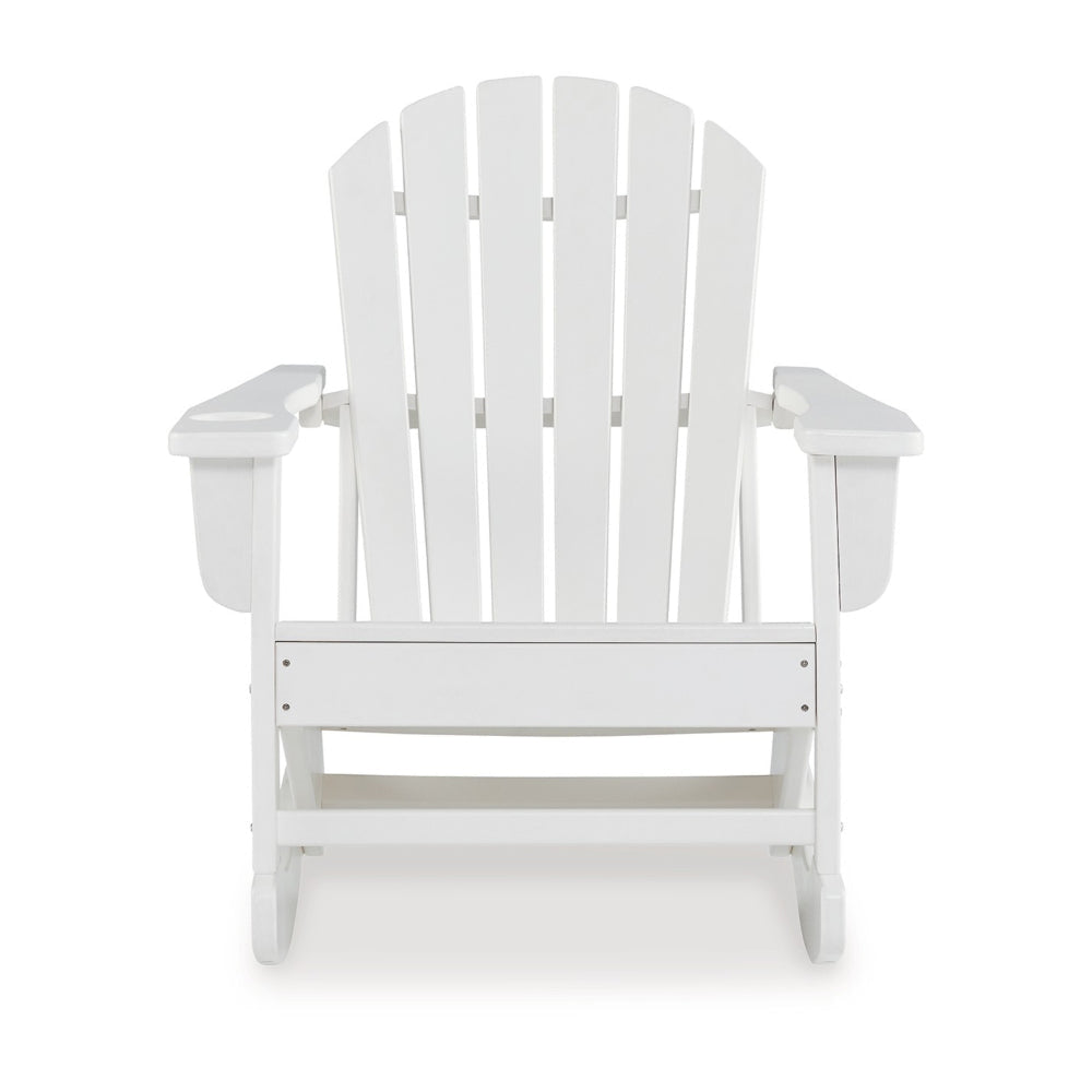 Sami 35 Inch Outdoor Rocking Chair Slatted Design Modern White Finish By Casagear Home BM315949