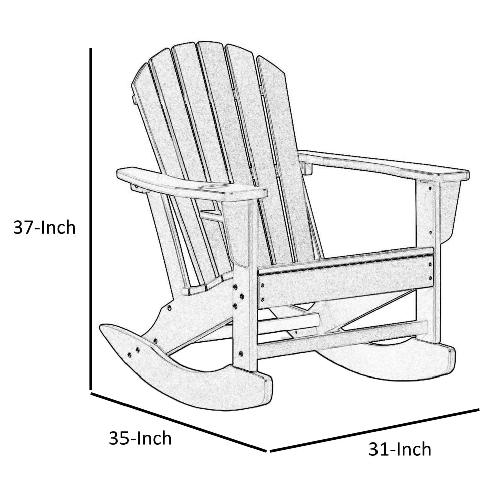 Sami 35 Inch Outdoor Rocking Chair Slatted Design Modern White Finish By Casagear Home BM315949