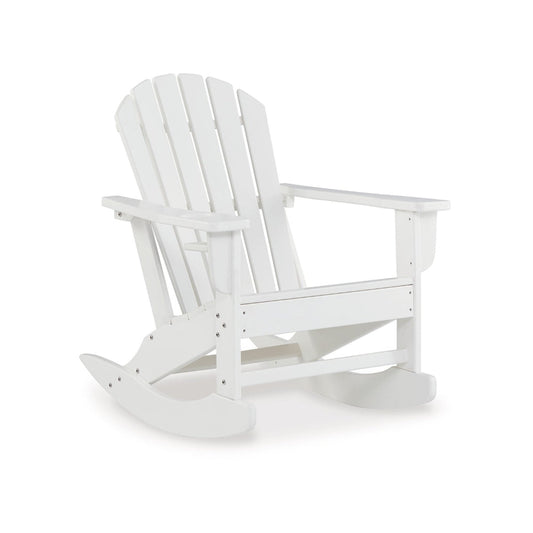 Sami 35 Inch Outdoor Rocking Chair, Slatted Design, Modern White Finish By Casagear Home