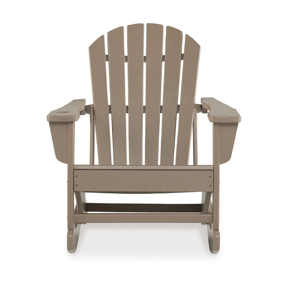 Sami 35 Inch Outdoor Rocking Chair Slatted Design Modern Brown Finish By Casagear Home BM315950