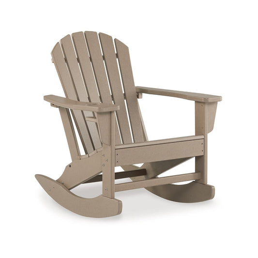 Sami 35 Inch Outdoor Rocking Chair, Slatted Design, Modern Brown Finish By Casagear Home