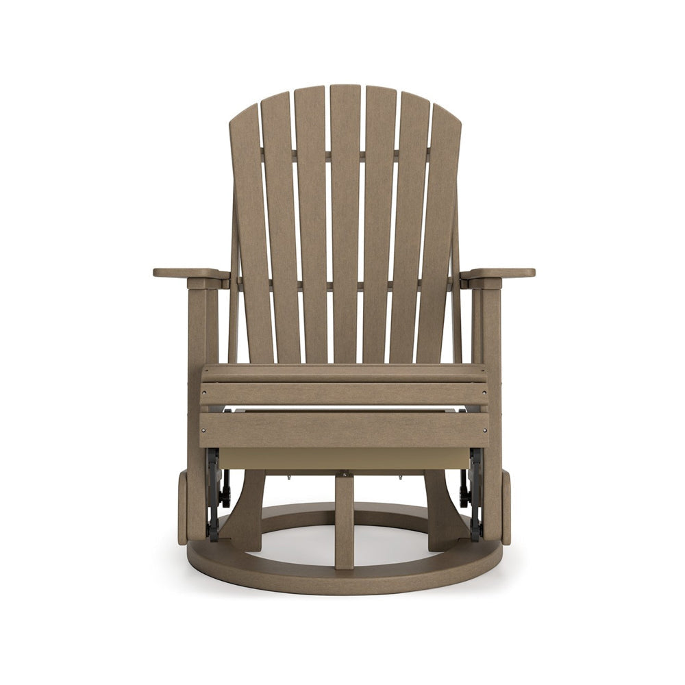 Sami 31 Inch Outdoor Swivel Glider Chair Slatted Adirondack Brown Finish By Casagear Home BM315954