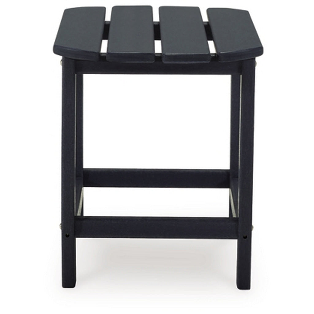 19 Inch Outdoor Side End Table Slatted Top Steel Frame Black Finish By Casagear Home BM315955