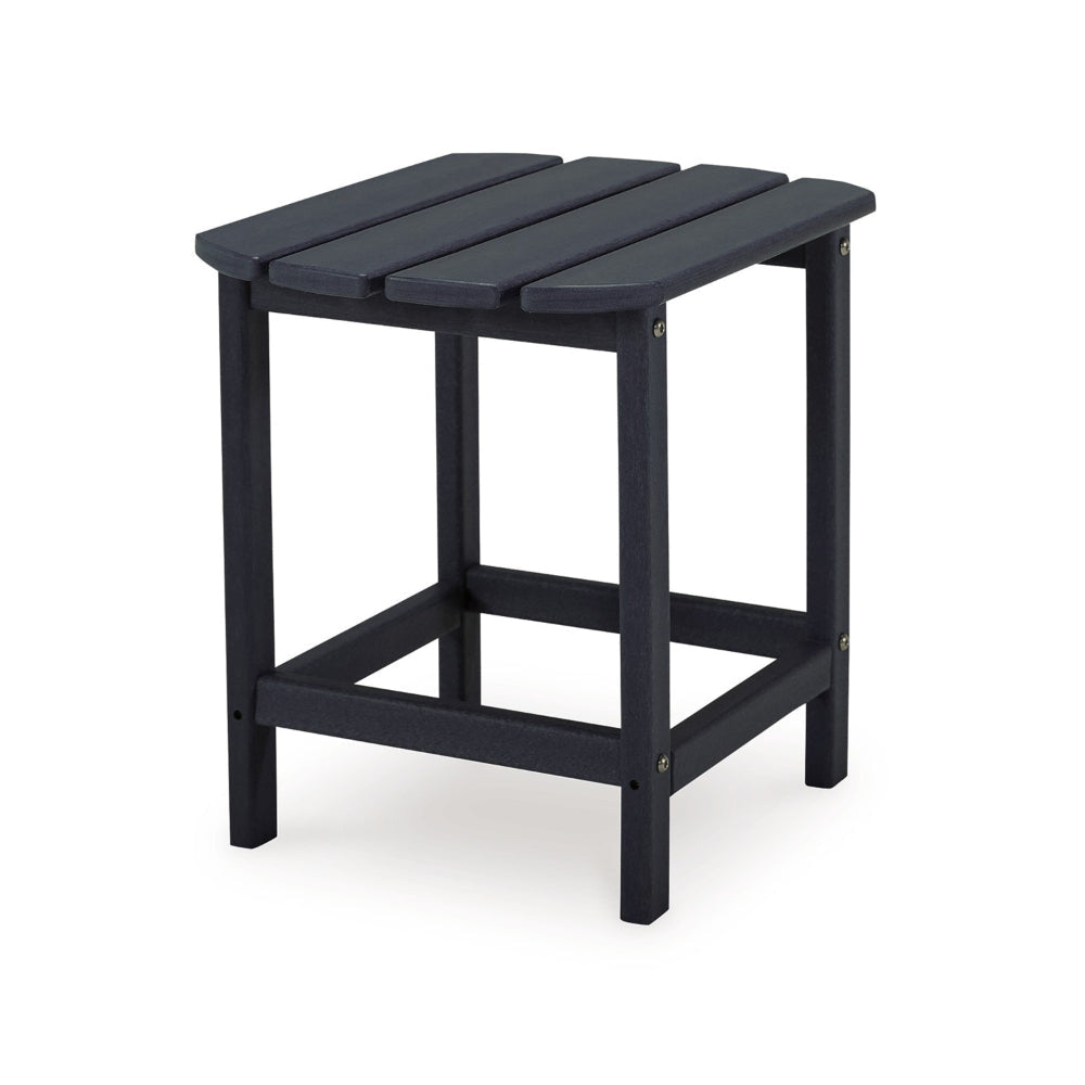 19 Inch Outdoor Side End Table Slatted Top Steel Frame Black Finish By Casagear Home BM315955