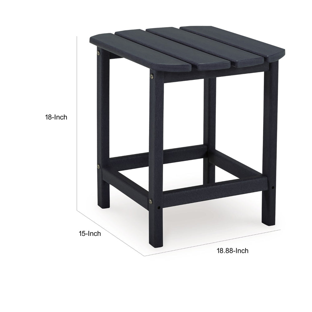 19 Inch Outdoor Side End Table Slatted Top Steel Frame Black Finish By Casagear Home BM315955