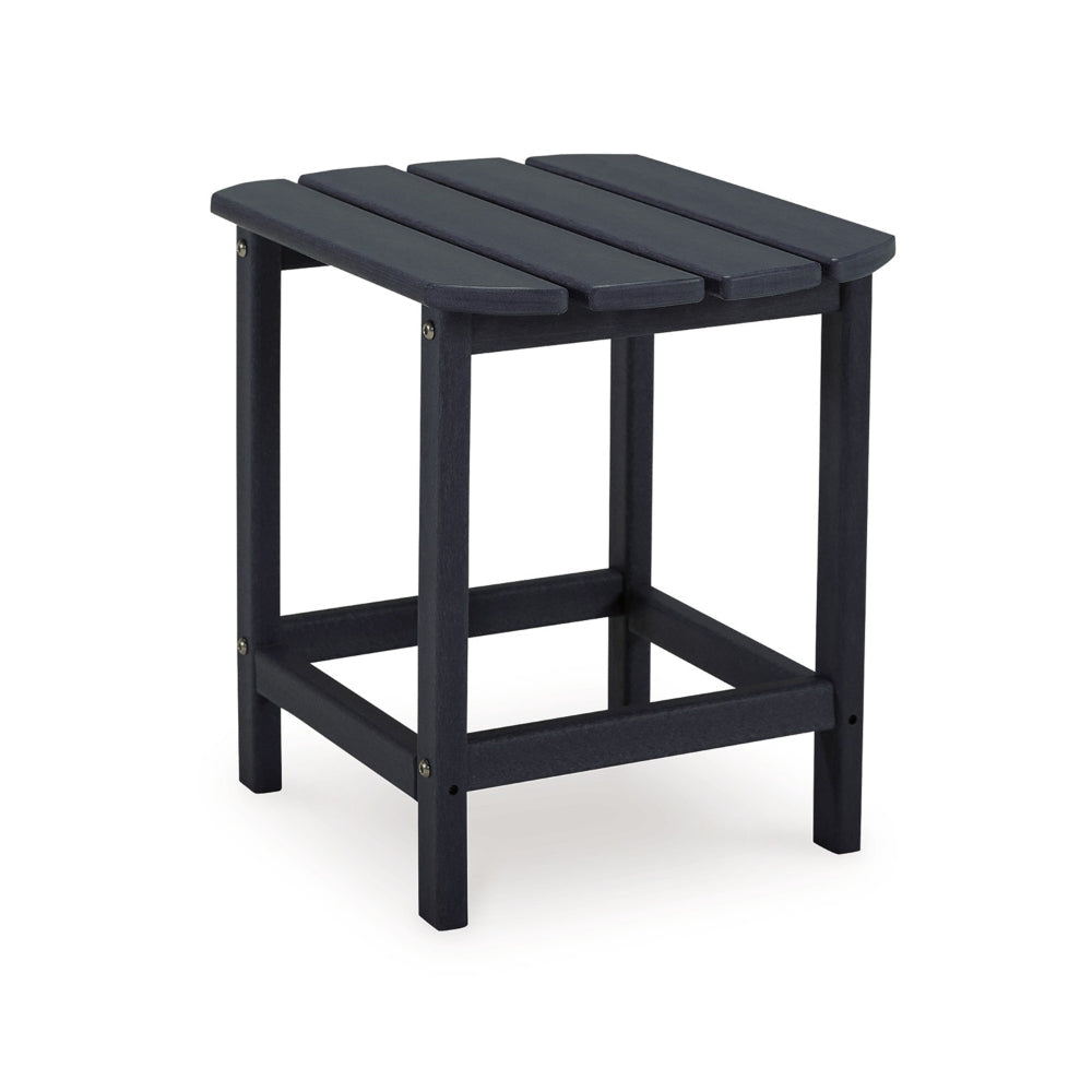 19 Inch Outdoor Side End Table, Slatted Top, Steel Frame, Black Finish By Casagear Home