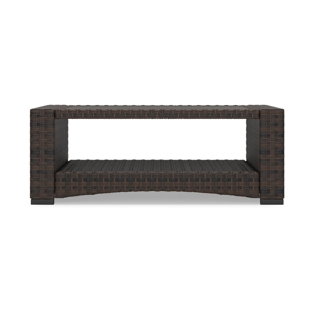 Zivi 44 Inch Outdoor Coffee Table Resin Wicker 1 Bottom Shelf Brown By Casagear Home BM315957