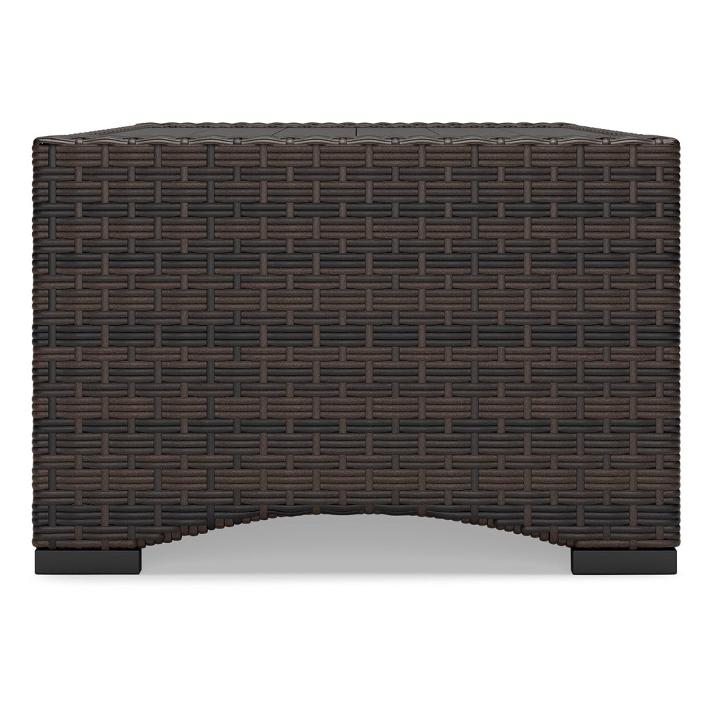 Zivi 44 Inch Outdoor Coffee Table Resin Wicker 1 Bottom Shelf Brown By Casagear Home BM315957