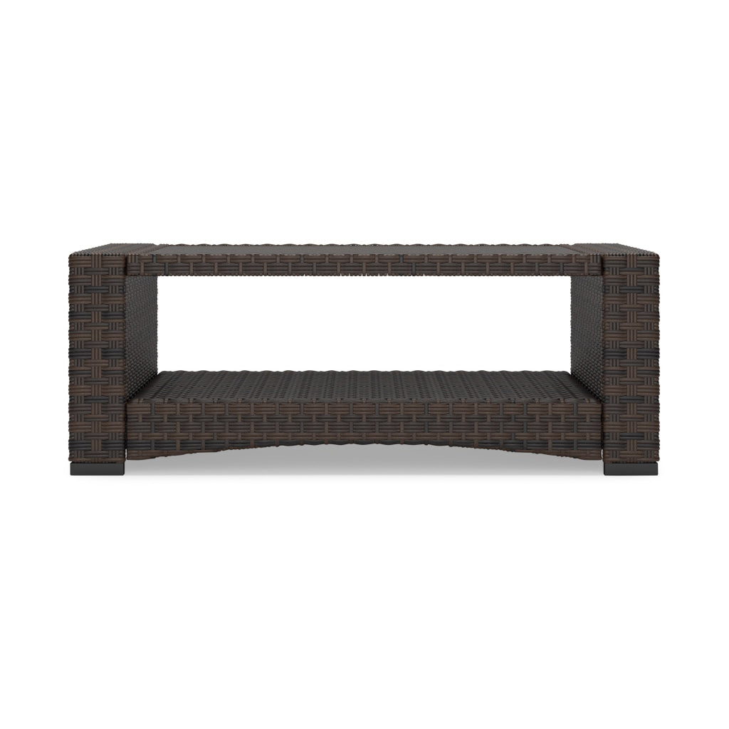 Zivi 44 Inch Outdoor Coffee Table Resin Wicker 1 Bottom Shelf Brown By Casagear Home BM315957