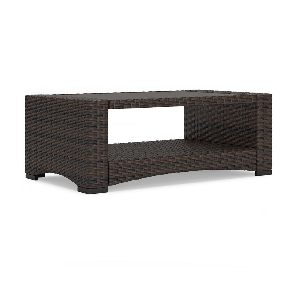 Zivi 44 Inch Outdoor Coffee Table Resin Wicker 1 Bottom Shelf Brown By Casagear Home BM315957