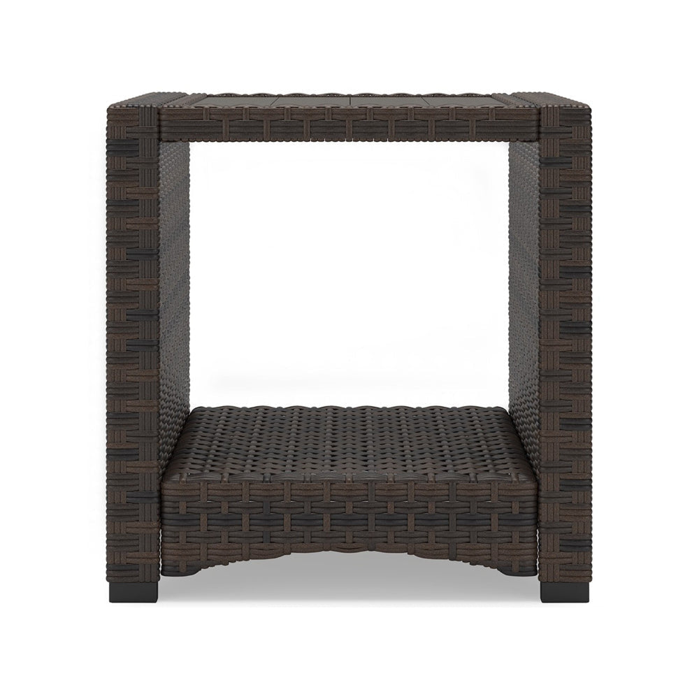 Zivi 23 Inch Outdoor Side End Table Resin Wicker 1 Bottom Shelf Brown By Casagear Home BM315958