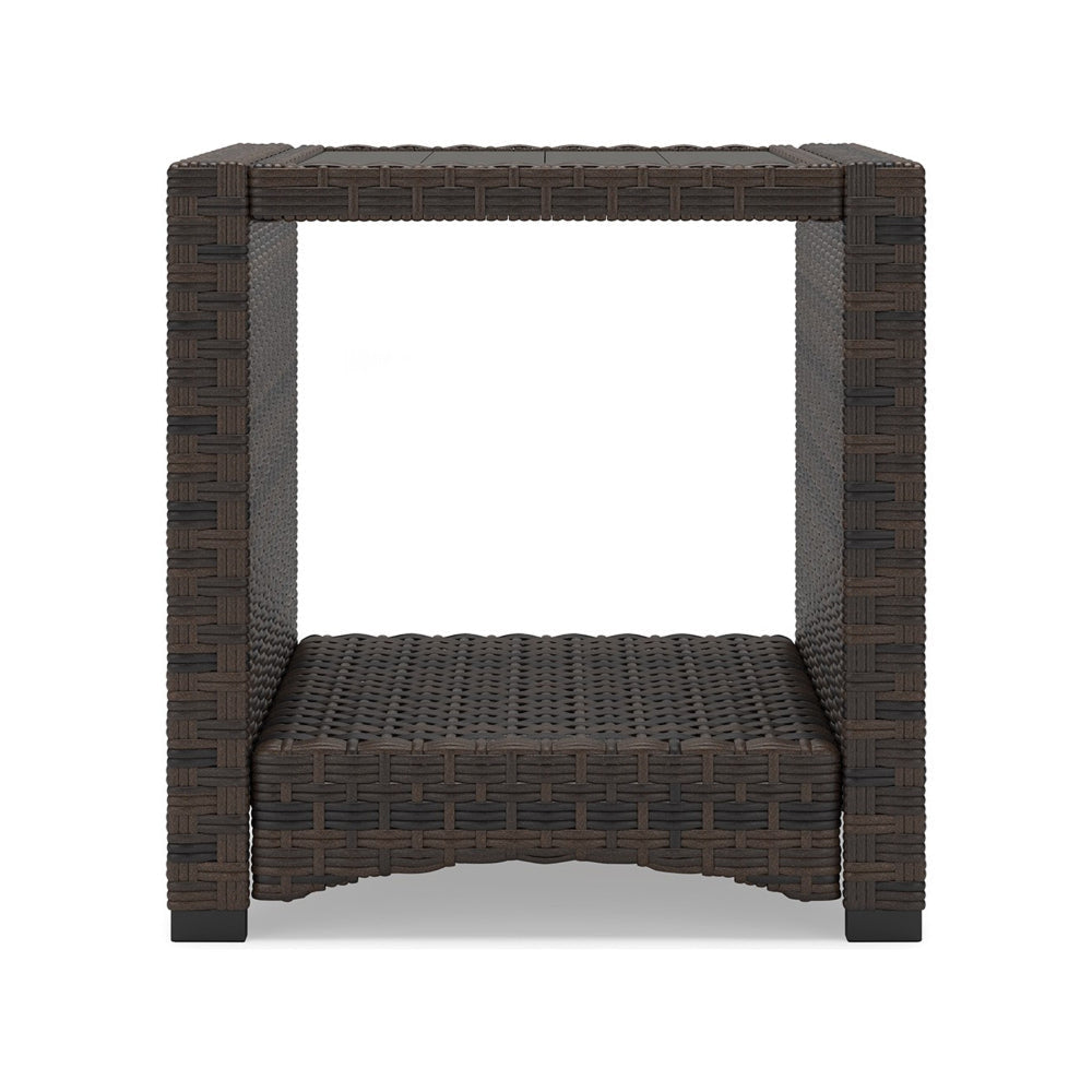 Zivi 23 Inch Outdoor Side End Table Resin Wicker 1 Bottom Shelf Brown By Casagear Home BM315958