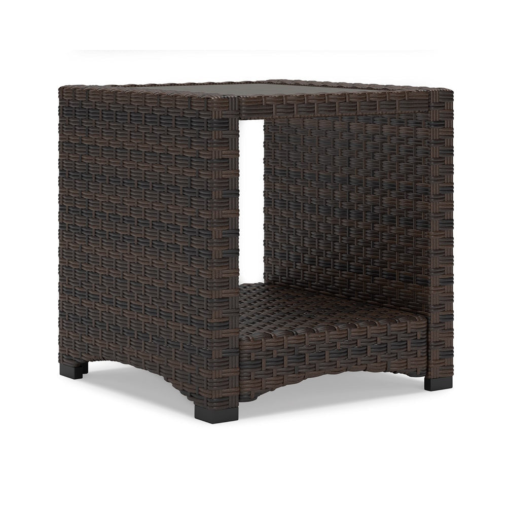 Zivi 23 Inch Outdoor Side End Table, Resin Wicker, 1 Bottom Shelf, Brown By Casagear Home